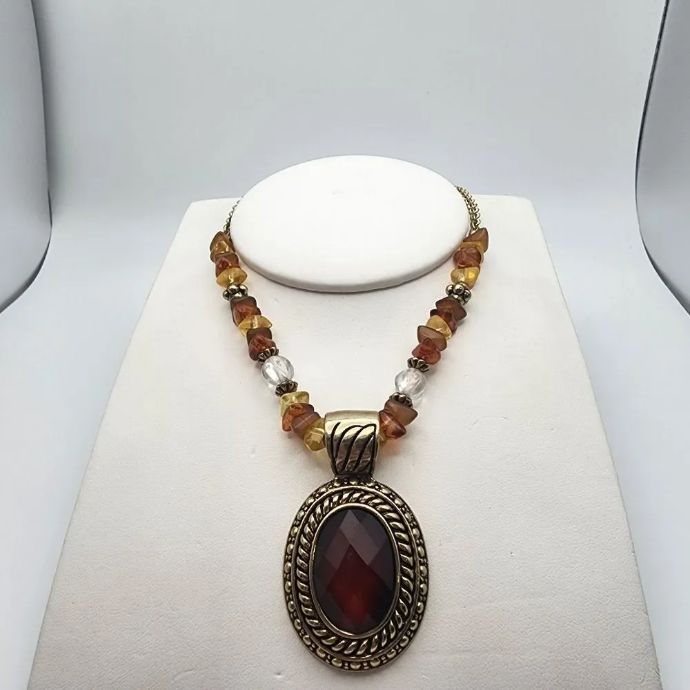 Vintage Avon Orange & Gold Tone Necklace